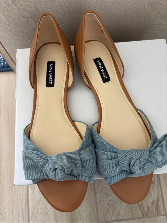 Nine West Shoes - Nine West Tan Flats with Denim Bow Accent
